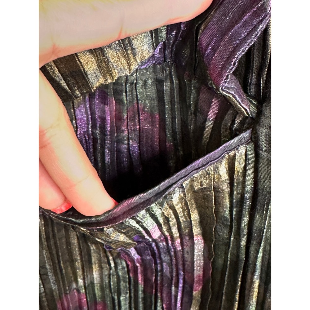 New Cache Blazer 1 Medium Purple Green Metallic Floral Pleated Vintage Jacket - Picture 5 of 13